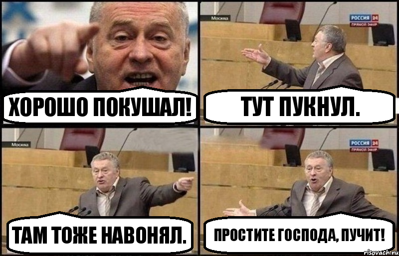 Хорошо покушал! Тут пукнул. Там тоже навонял. Простите господа, пучит!, Комикс Жириновский