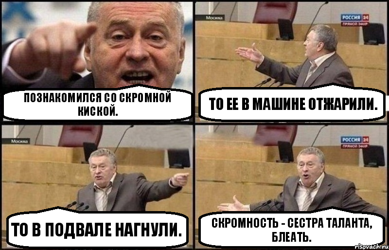 Познакомился со скромной киской. То ее в машине отжарили. То в подвале нагнули. Скромность - сестра таланта, блеать., Комикс Жириновский