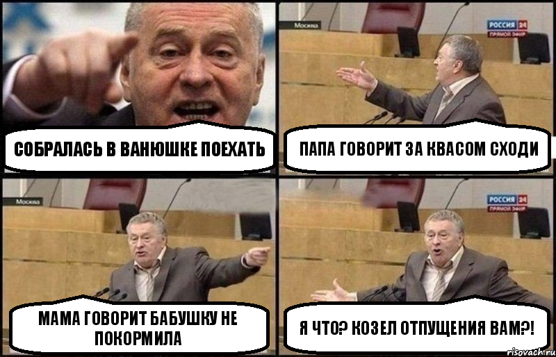 собралась в Ванюшке поехать папа говорит за квасом сходи мама говорит бабушку не покормила Я что? Козел отпущения вам?!, Комикс Жириновский