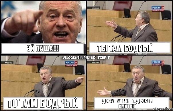 Эй Паша!!! Ты там бодрый То там бодрый До хуя у тебя бодрости смотрю, Комикс Жириновский