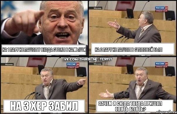 на 1 пару не пашол у входа стоял в камыши на 2 пару не пашол в столовой был на 3 хер забил зачем я сюда тогда пришол опять блять?, Комикс Жириновский