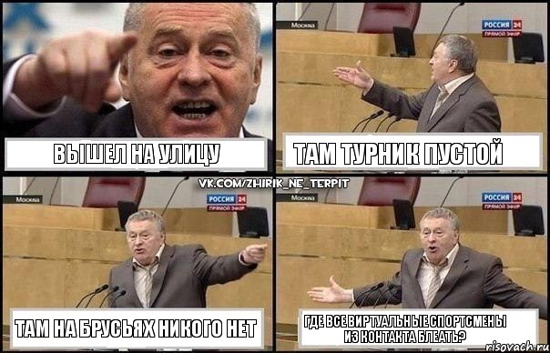 Вышел на улицу Там турник пустой Там на брусьях никого нет Где все виртуальные спортсмены из контакта блеать?, Комикс Жириновский