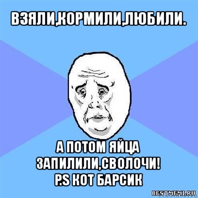 взяли,кормили,любили. а потом яйца запилили,сволочи!
p.s кот барсик, Мем Okay face