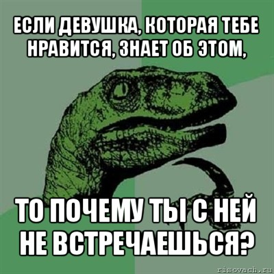 если девушка, которая тебе нравится, знает об этом, то почему ты с ней не встречаешься?, Мем Филосораптор