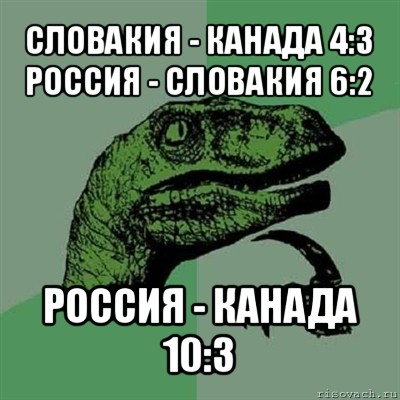 словакия - канада 4:3
россия - словакия 6:2 россия - канада 10:3, Мем Филосораптор