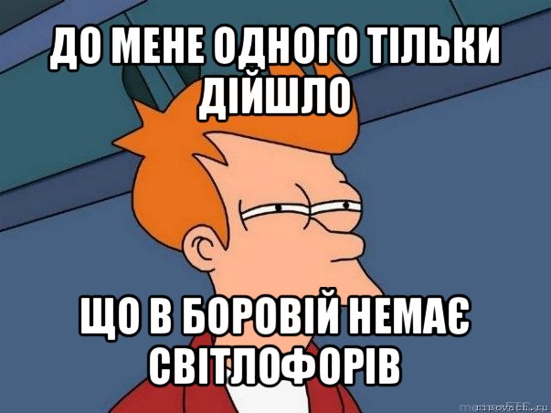 до мене одного тільки дійшло що в боровій немає світлофорів, Мем  Фрай (мне кажется или)