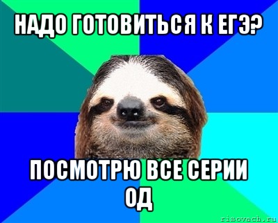 надо готовиться к егэ? посмотрю все серии од, Мем Ленивец