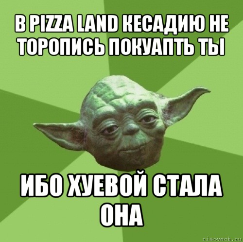 в pizza land кесадию не торопись покуапть ты ибо хуевой стала она, Мем Мастер Йода