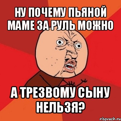 ну почему пьяной маме за руль можно а трезвому сыну нельзя?, Мем Почему