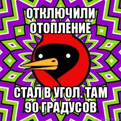 отключили отопление стал в угол. там 90 градусов, Мем Омская птица