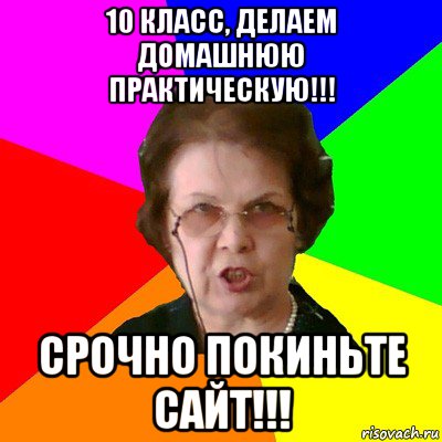 10 класс, делаем домашнюю практическую!!! срочно покиньте сайт!!!, Мем Типичная училка