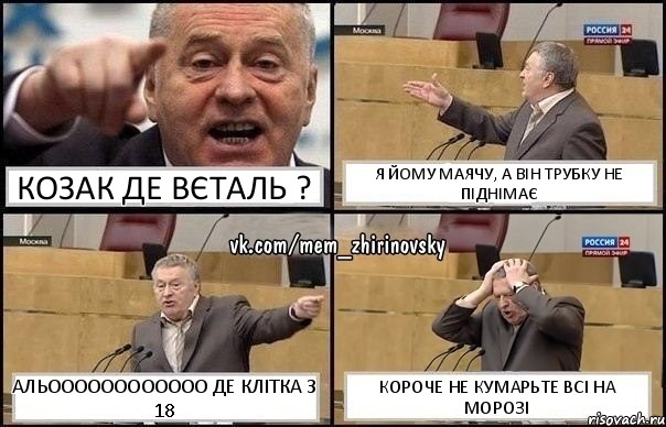 Козак де ВЄТАЛЬ ? Я ЙОМУ МАЯЧУ, А ВІН ТРУБКУ НЕ ПІДНІМАЄ АЛЬОООООООООООО ДЕ КЛІТКА З 18 КОРОЧЕ НЕ КУМАРЬТЕ ВСІ НА МОРОЗІ