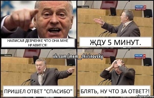 Написал девченке что она мне нравится! Жду 5 минут. Пришел ответ "спасибо" БЛЯТЬ, ну что за ответ?!, Комикс Жирик