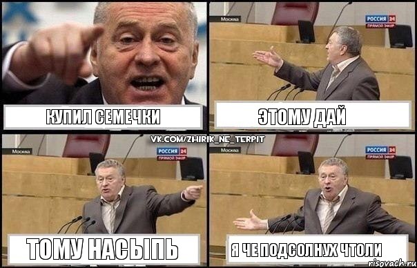 КУПИЛ СЕМЕЧКИ ЭТОМУ ДАЙ ТОМУ НАСЫПЬ Я ЧЕ ПОДСОЛНУХ ЧТОЛИ