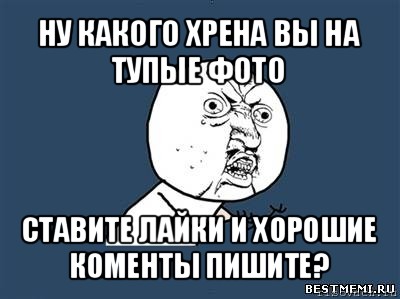 ну какого хрена вы на тупые фото ставите лайки и хорошие коменты пишите?, Мем Ну почему