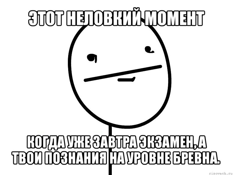 этот неловкий момент когда уже завтра экзамен, а твои познания на уровне бревна., Мем Покерфэйс