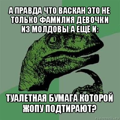 а правда что васкан это не только фамилия девочки из молдовы а ещё и: туалетная бумага которой жопу подтирают?