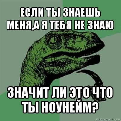 если ты знаешь меня,а я тебя не знаю значит ли это что ты ноунейм?, Мем Филосораптор