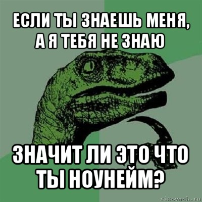 если ты знаешь меня, а я тебя не знаю значит ли это что ты ноунейм?, Мем Филосораптор