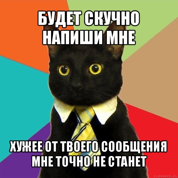 будет скучно напиши мне хужее от твоего сообщения мне точно не станет, Мем  Кошечка