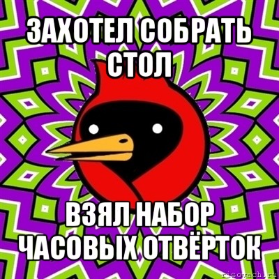 захотел собрать стол взял набор часовых отвёрток, Мем Омская птица