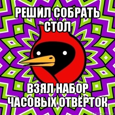 решил собрать стол взял набор часовых отвёрток, Мем Омская птица