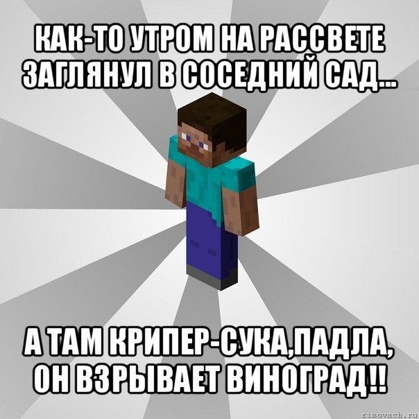 как-то утром на рассвете заглянул в соседний сад... а там крипер-сука,падла, он взрывает виноград!!