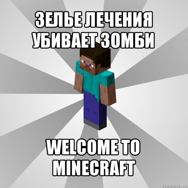 зелье лечения убивает зомби welcome to minecraft, Мем Типичный игрок Minecraft