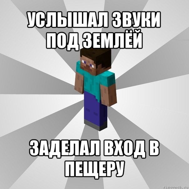 услышал звуки под землёй заделал вход в пещеру, Мем Типичный игрок Minecraft