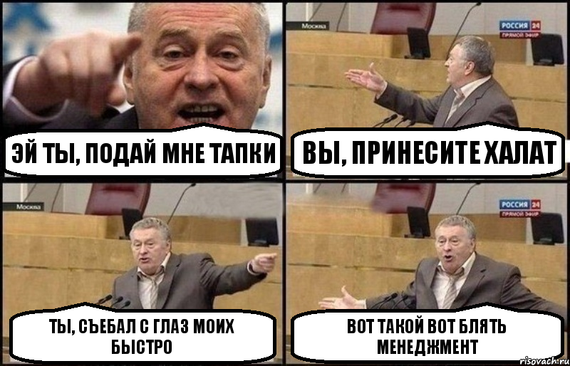 Эй ты, подай мне тапки Вы, принесите халат Ты, съебал с глаз моих быстро Вот такой вот блять менеджмент, Комикс Жириновский