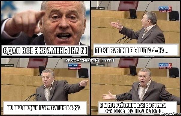 Сдал все экзамены на 5! По хирургии вышла 4-ка... По пропеду и патану тоже 4-ка... В меде рейтинговая система! Х**и весь год не учился!!, Комикс Жириновский