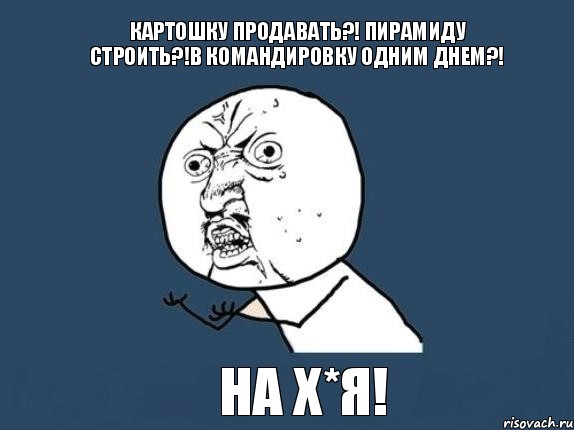 картошку продавать?! пирамиду строить?!в командировку одним днем?! на х*я!