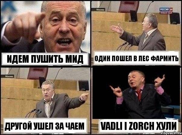 идем пушить мид один пошел в лес фармить другой ушел за чаем vadli i zorch хули