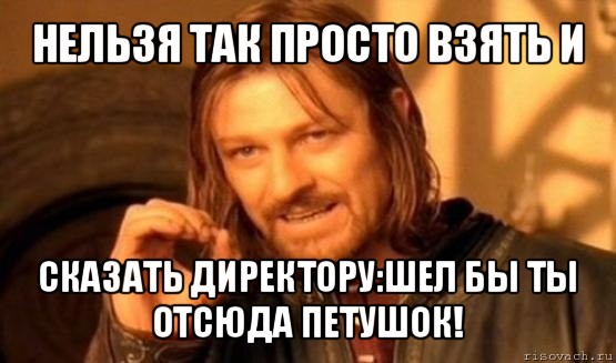 нельзя так просто взять и сказать директору:шел бы ты отсюда петушок!, Мем Нельзя просто так взять и (Боромир мем)