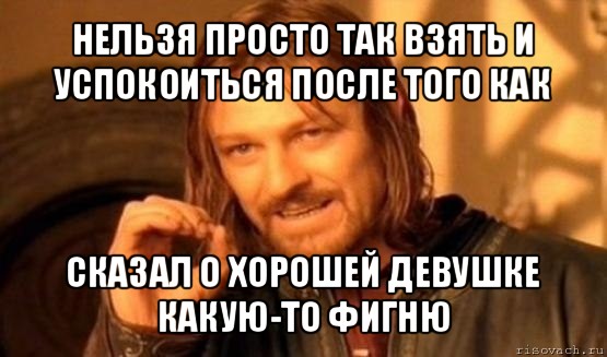 нельзя просто так взять и успокоиться после того как сказал о хорошей девушке какую-то фигню, Мем Нельзя просто так взять и (Боромир мем)