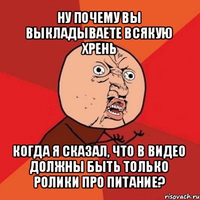 ну почему вы выкладываете всякую хрень когда я сказал, что в видео должны быть только ролики про питание?, Мем Почему