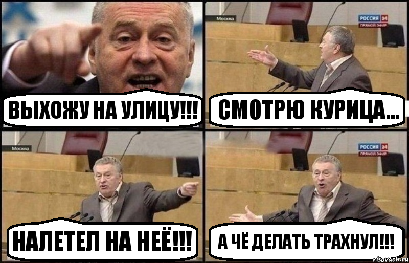 выхожу на улицу!!! смотрю курица... налетел на неё!!! а чё делать трахнул!!!, Комикс Жириновский