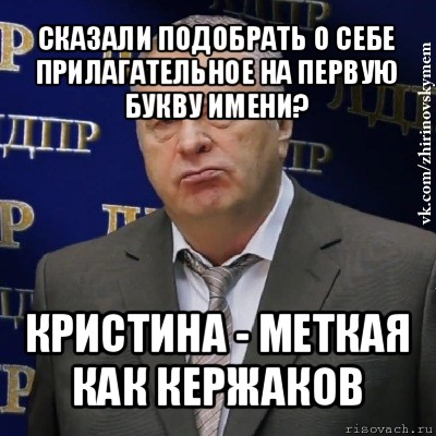 сказали подобрать о себе прилагательное на первую букву имени? кристина - меткая как кержаков, Мем Хватит это терпеть (Жириновский)