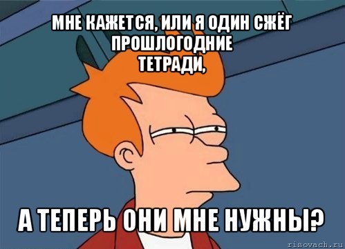 мне кажется, или я один сжёг прошлогодние
тетради, а теперь они мне нужны?, Мем  Фрай (мне кажется или)