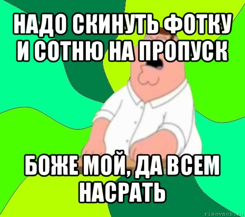 надо скинуть фотку и сотню на пропуск боже мой, да всем насрать, Мем  Да всем насрать (Гриффин)