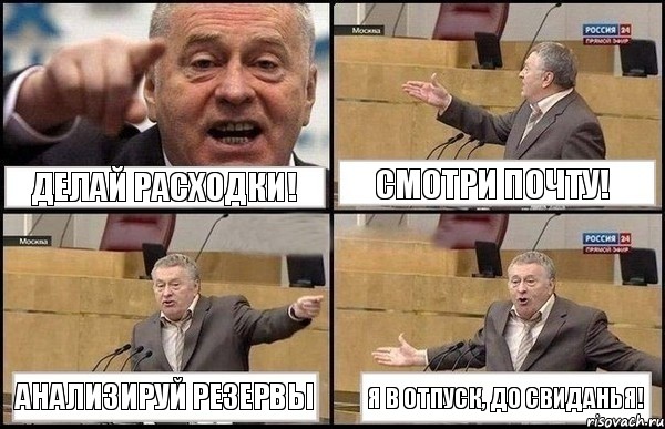 Делай расходки! Смотри почту! Анализируй резервы Я в отпуск, до свиданья!, Комикс Жириновский