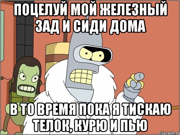 поцелуй мой железный зад и сиди дома в то время пока я тискаю телок, курю и пью, Мем Бендер