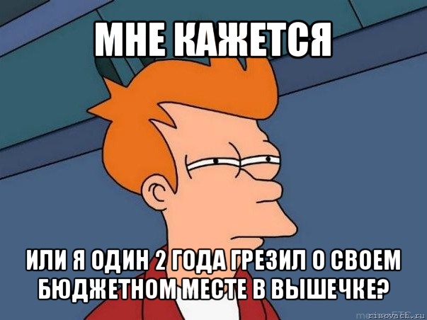 мне кажется или я один 2 года грезил о своем бюджетном месте в вышечке?, Мем  Фрай (мне кажется или)