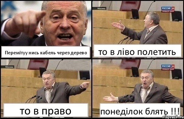 Перемітуу нись кабель через дерево то в ліво полетить то в право понеділок блять !!!, Комикс Жириновский