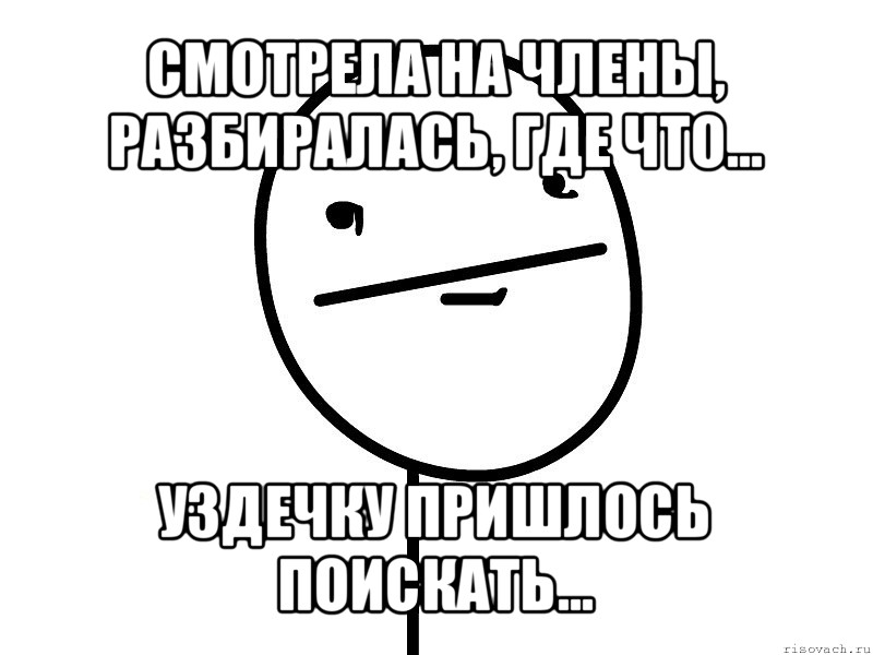 смотрела на члены, разбиралась, где что... уздечку пришлось поискать..., Мем Покерфэйс