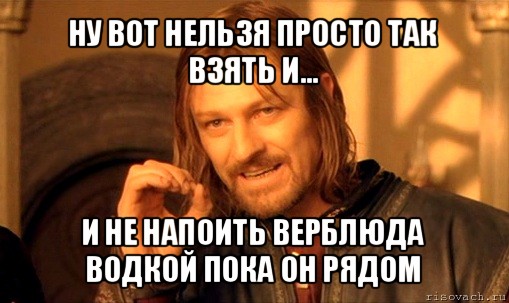 ну вот нельзя просто так взять и... и не напоить верблюда водкой пока он рядом, Мем Нельзя просто так взять и (Боромир мем)