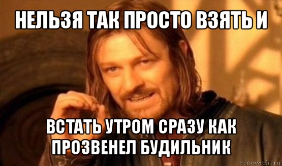 нельзя так просто взять и встать утром сразу как прозвенел будильник, Мем Нельзя просто так взять и (Боромир мем)