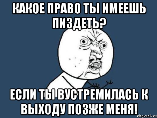 какое право ты имеешь пиздеть? если ты вустремилась к выходу позже меня!, Мем Ну почему