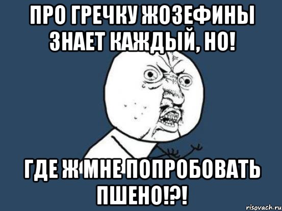 про гречку жозефины знает каждый, но! где ж мне попробовать пшено!?!, Мем Ну почему