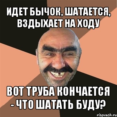 идет бычок, шатается, вздыхает на ходу вот труба кончается - что шатать буду?, Мем Я твой дом труба шатал